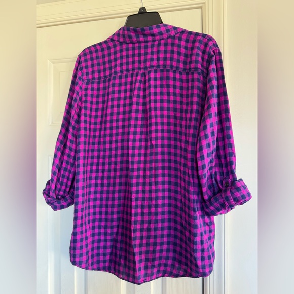 Cozy Plaid Women's button down Top - Picture 2 of 3